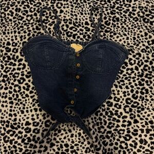 Stylish Dark Denim Bustier with Button Details